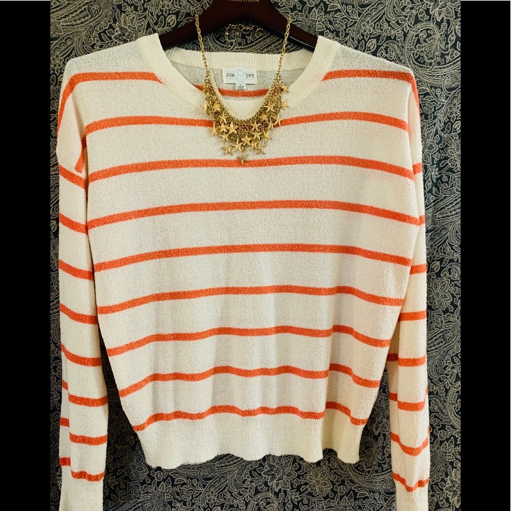 Franceses coral striped light weight sweater.